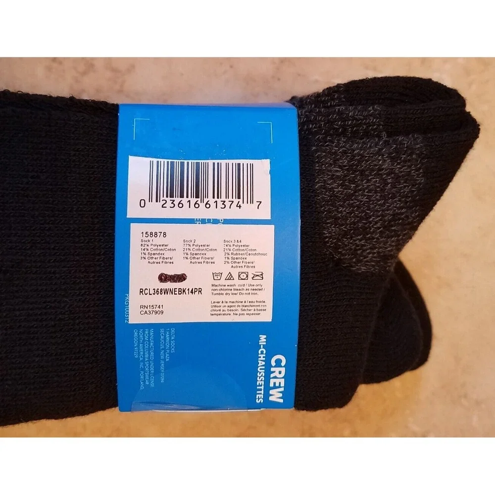 Columbia‎ Women Crew Socks 4pk Moisture Control Fits Shoe Sz 4-10 Black NEW